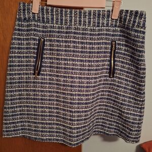LOFT Women's Stylish Brown, Blue, and White Tweed Mini Skirt Size 8